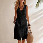 V-neck split midi dress — Casual elegance
