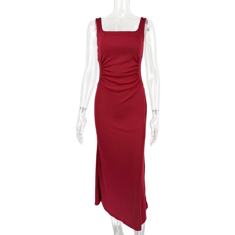 Robe Maxi Cintrée Rouge à Dos Ouvert