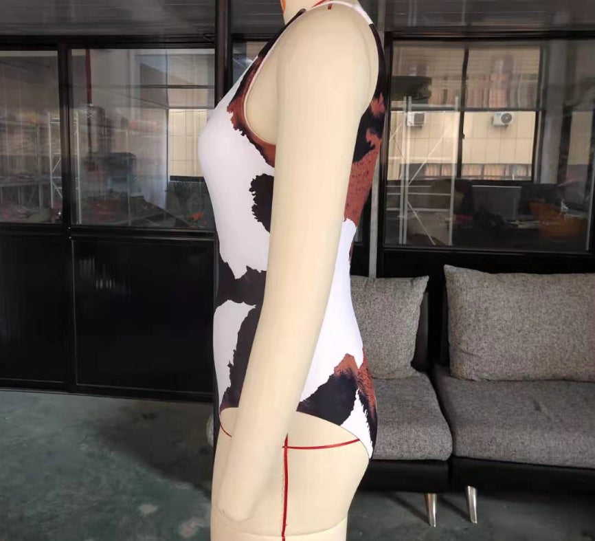 Lalie — Bikini deux-pièces taille haute blanc imprimé