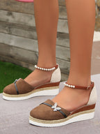 Chaussure compensée à nœud en corde de paille tressée