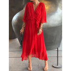 Robe asymétrique manches chauve-souris — Élégance fluide