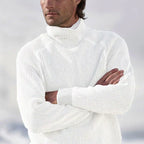 Pull en maille côtelée beige pour homme à col roulé