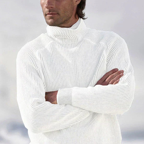 Pull en maille côtelée beige pour homme à col roulé