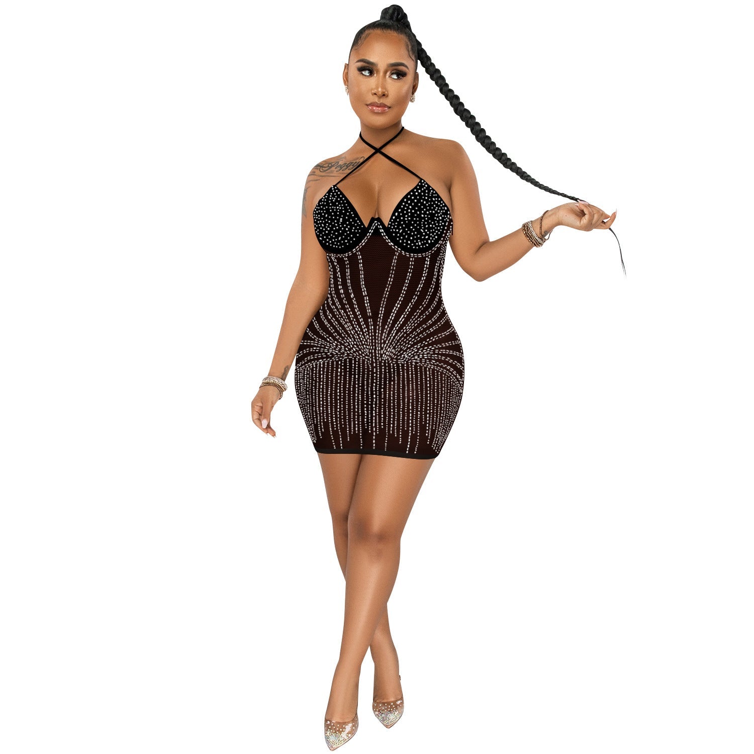 Robe courte dos nu en résille strass - Chic&Shines