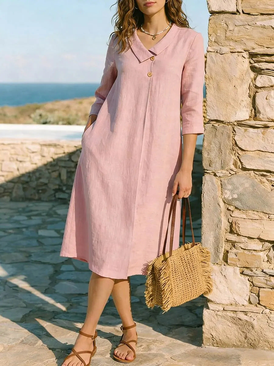 Robe lin col chemise oversize - Coupe décontractée