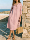 Robe lin col chemise oversize - Coupe décontractée