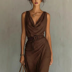 Robe Asymétrique Marron Café — Allure Chic et Épurée