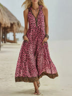 Robe midi sans manches imprimé léopard