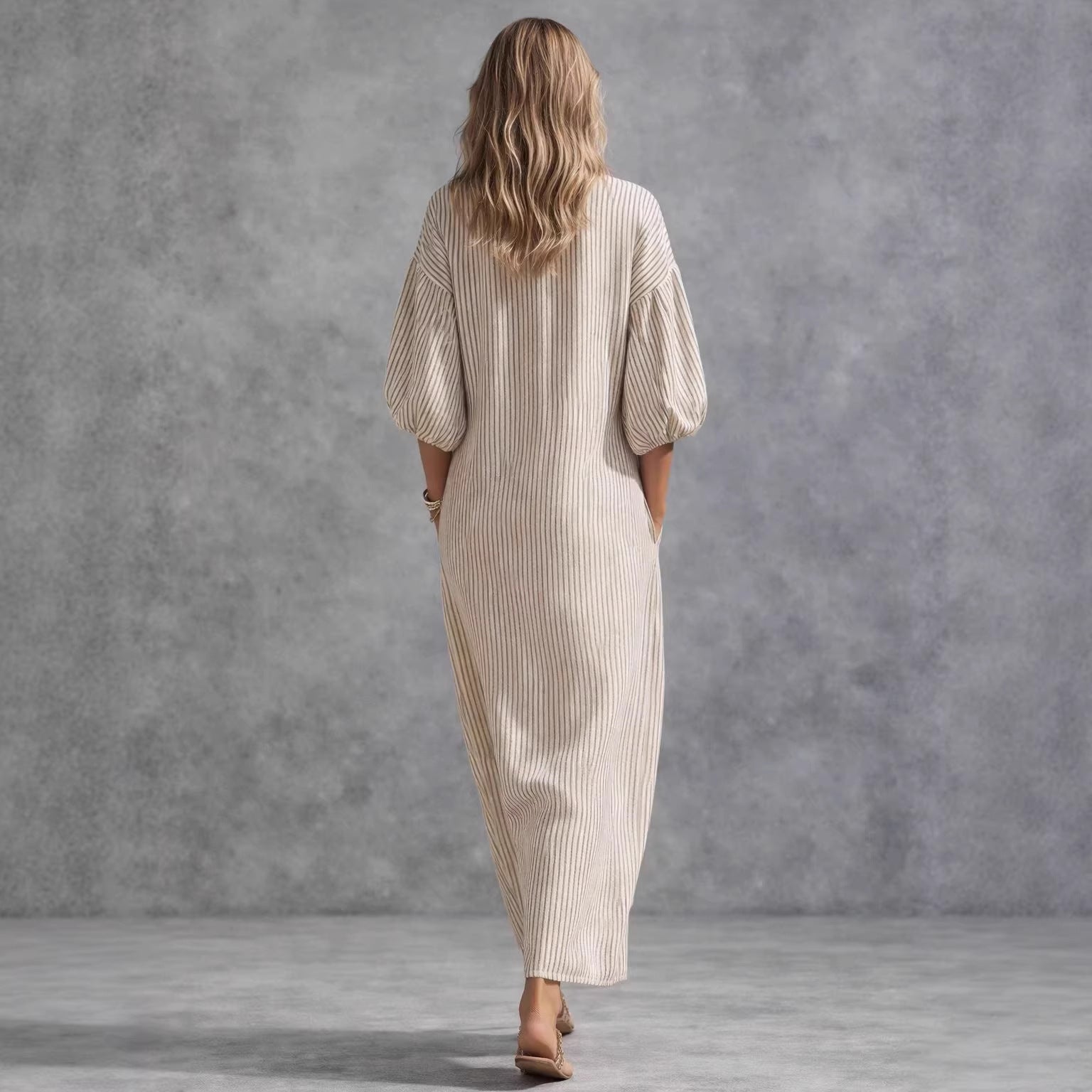Robe longue fluide à manches ballon