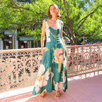 Robe Maxi Imprimée à Taille Marquée