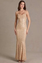 Robe longue dos nu perlée et paillettes