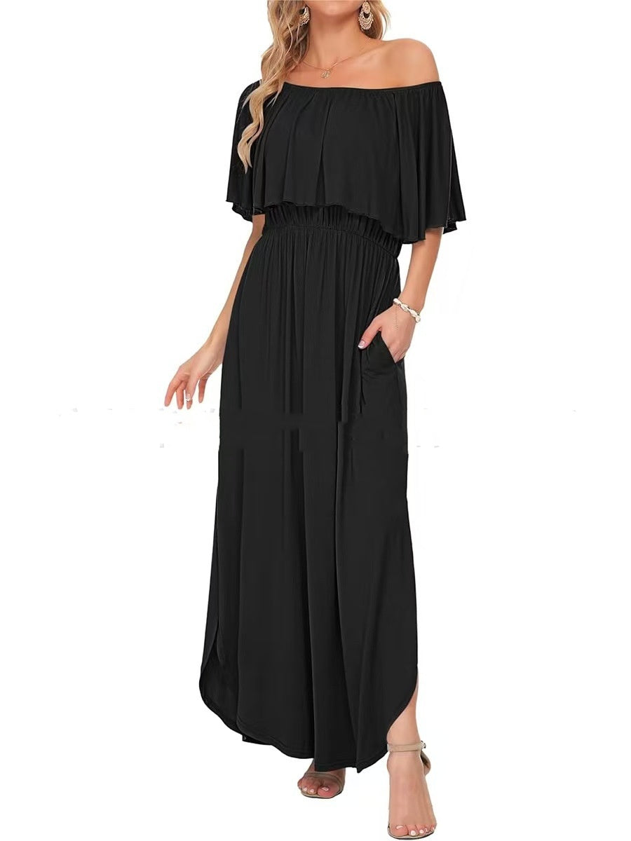Robe longue à épaules dénudées, imprimée et confortable