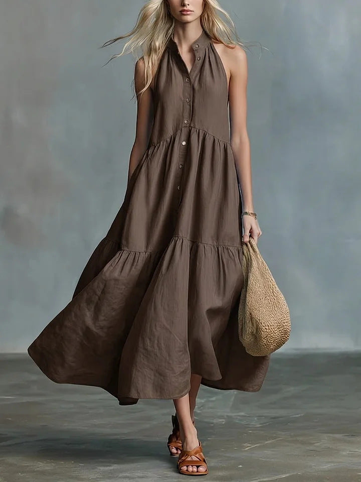 Robe-chemise lin et coton, coupe ample sans manches