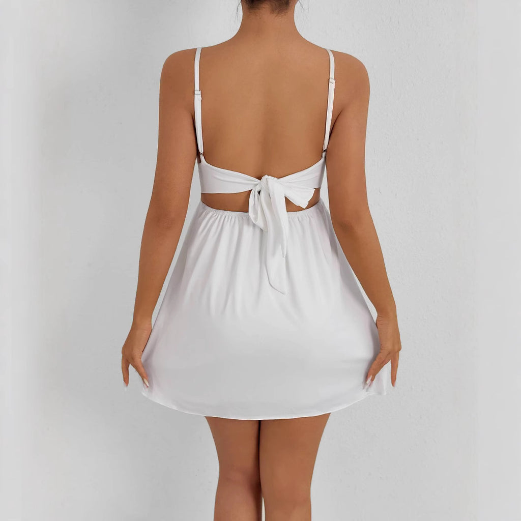 Pure white backless halter mini dress
