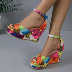 Chaussure compensée à bout ouvert multicolore - Chic&Shines