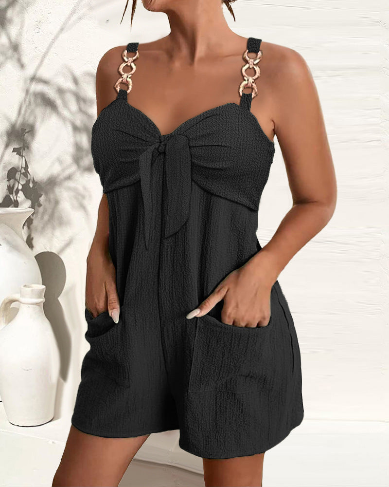 Combinaison short à bretelles métalliques avec poches - Chic&Shines