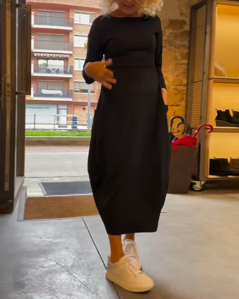 Alessandra | Robe Midi Col Ronde Automne