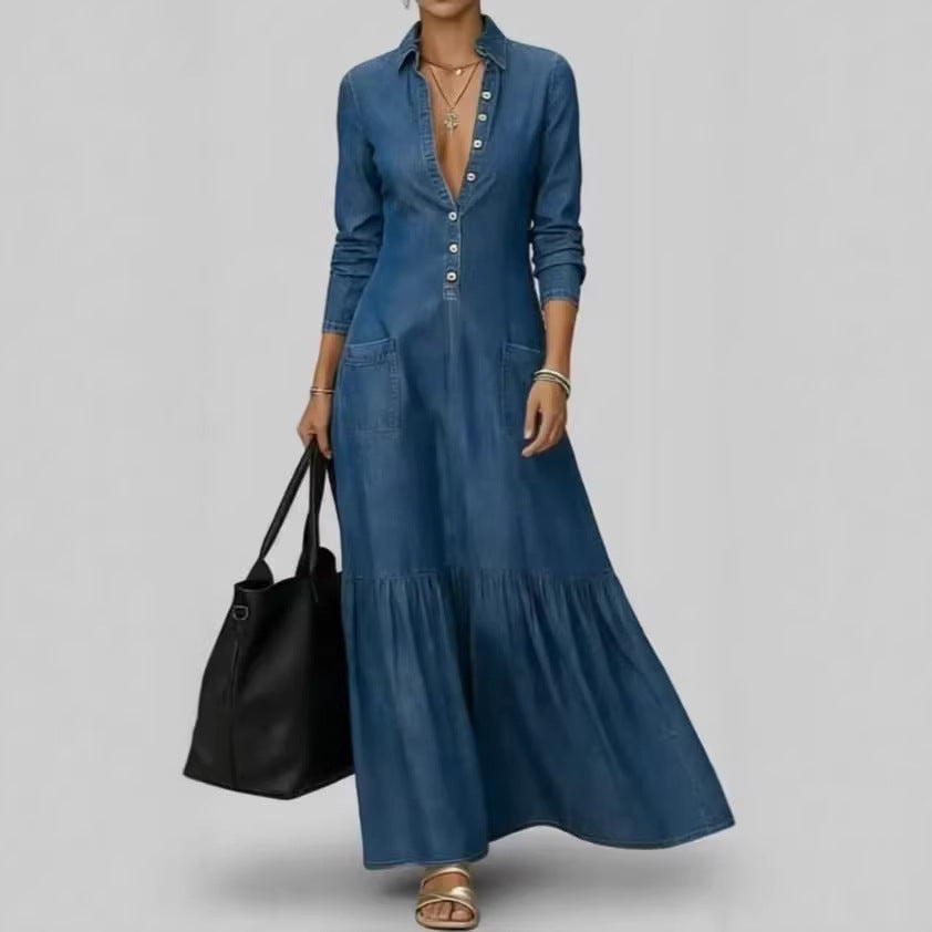 Robe longue en denim brut — Élégance intemporelle