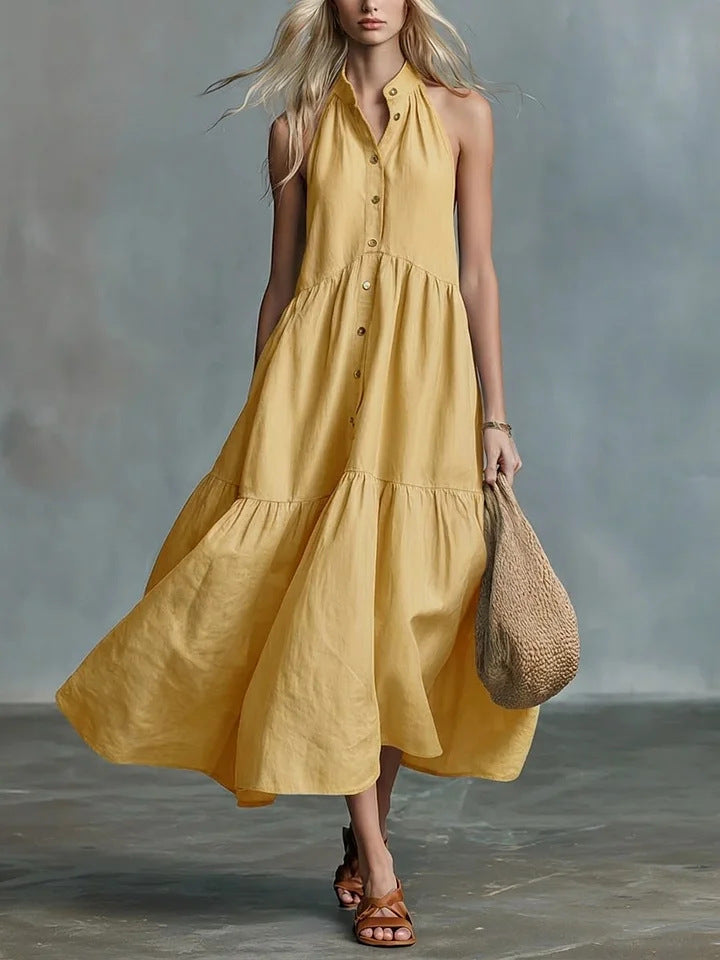 Robe-chemise lin et coton, coupe ample sans manches