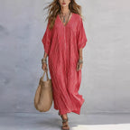 Robe longue rayée col V - Coupe ample et confortable