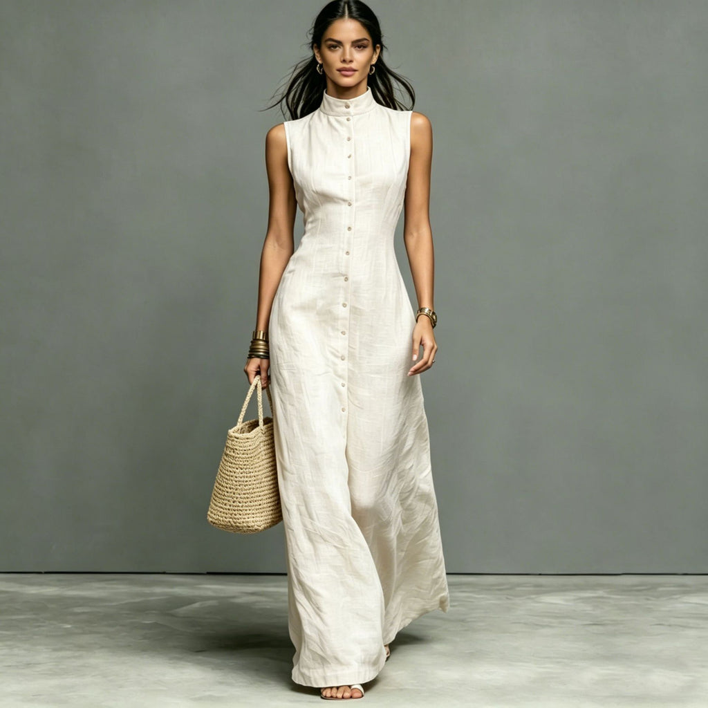 Robe longue sans manches col dressé — Élégance intemporelle