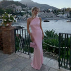 Robe de plage asymétrique rose, coupe sirène