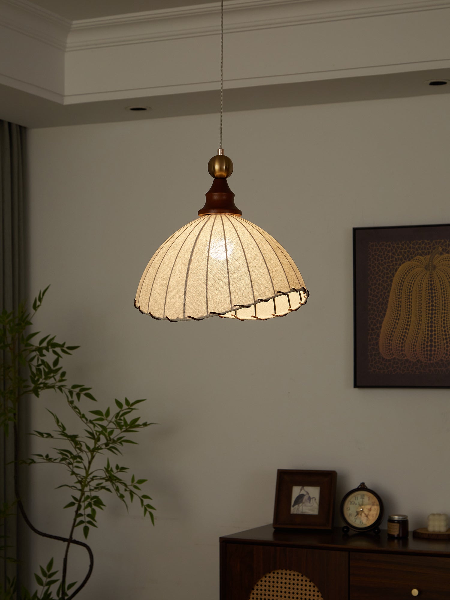 Lampe suspendue Abat-jour en tissu Plafonnier en bois