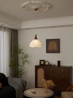 Lampe suspendue Abat-jour en tissu Plafonnier en bois