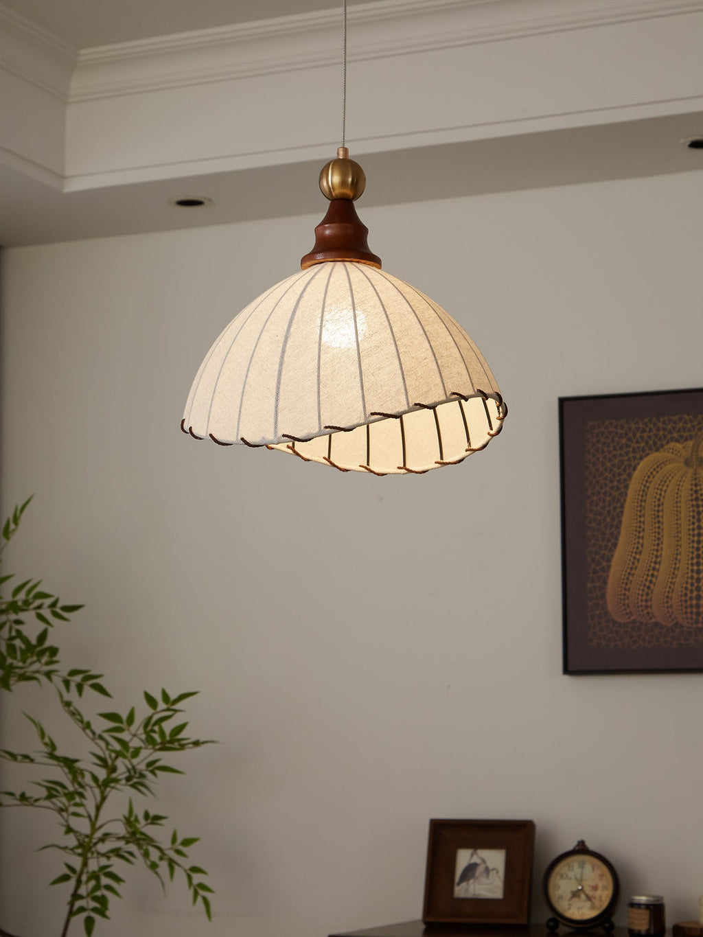 Lampe suspendue Abat-jour en tissu Plafonnier en bois