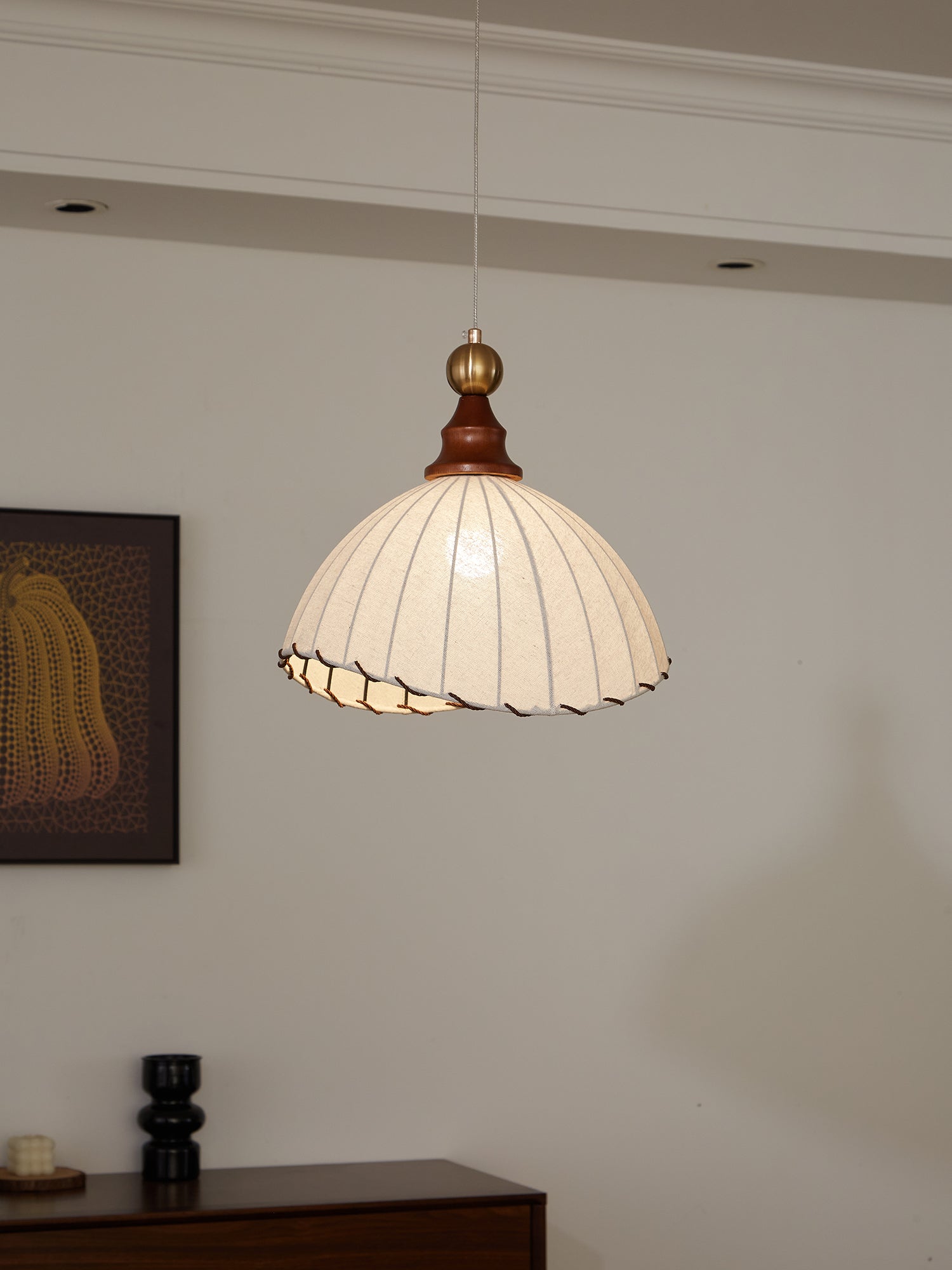 Lampe suspendue Abat-jour en tissu Plafonnier en bois