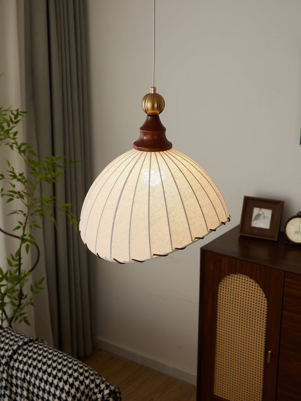 Lampe suspendue Abat-jour en tissu Plafonnier en bois