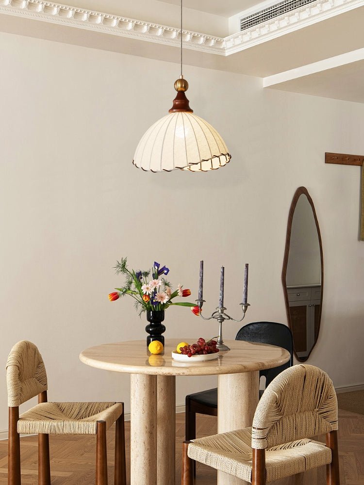 Lampe suspendue Abat-jour en tissu Plafonnier en bois