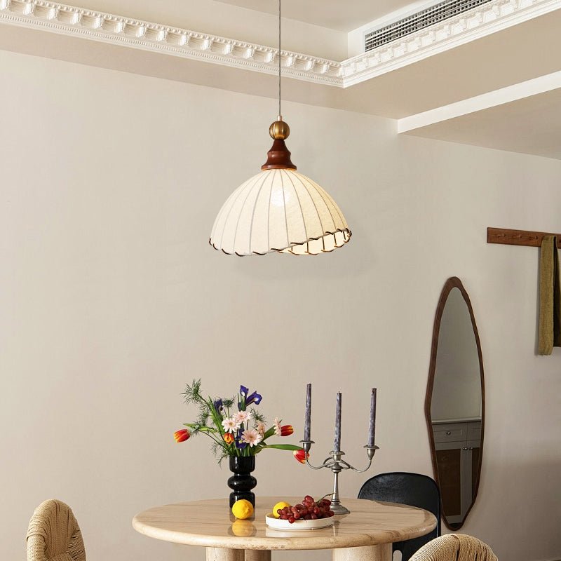 Lampe suspendue Abat-jour en tissu Plafonnier en bois