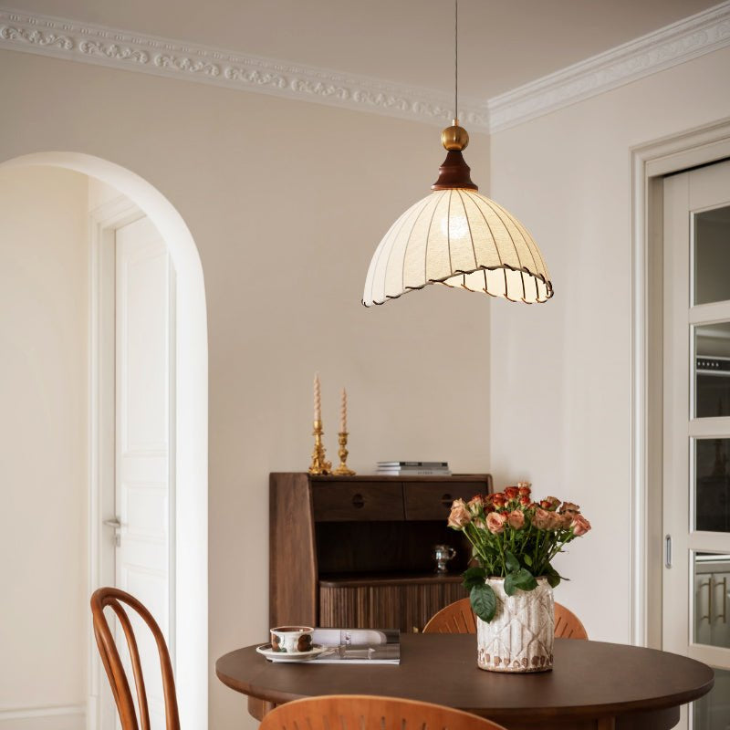 Lampe suspendue Abat-jour en tissu Plafonnier en bois