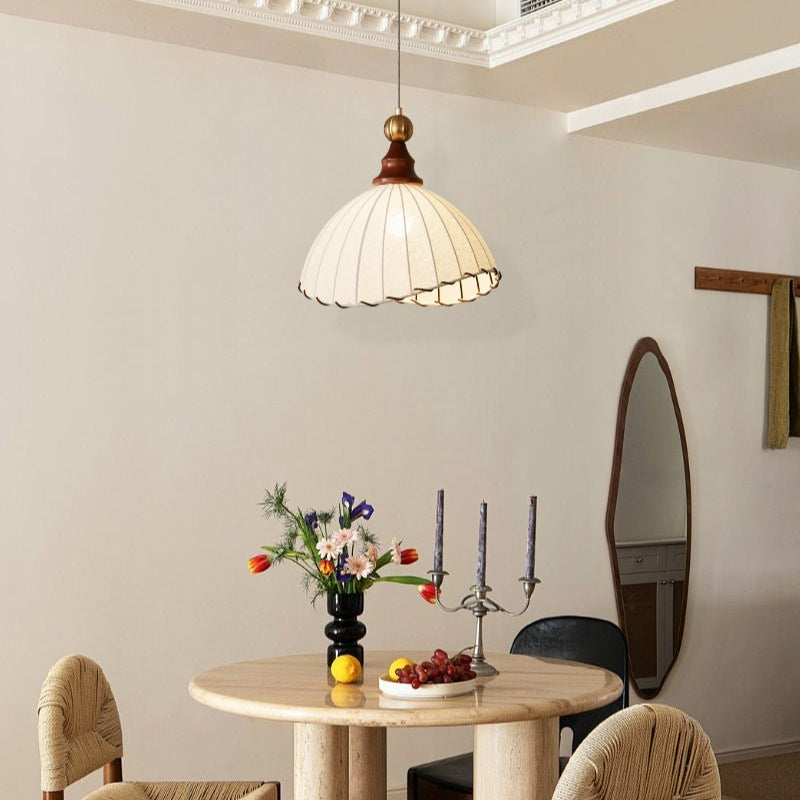 Lampe suspendue Abat-jour en tissu Plafonnier en bois