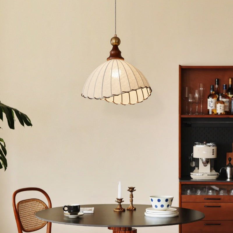 Lampe suspendue Abat-jour en tissu Plafonnier en bois