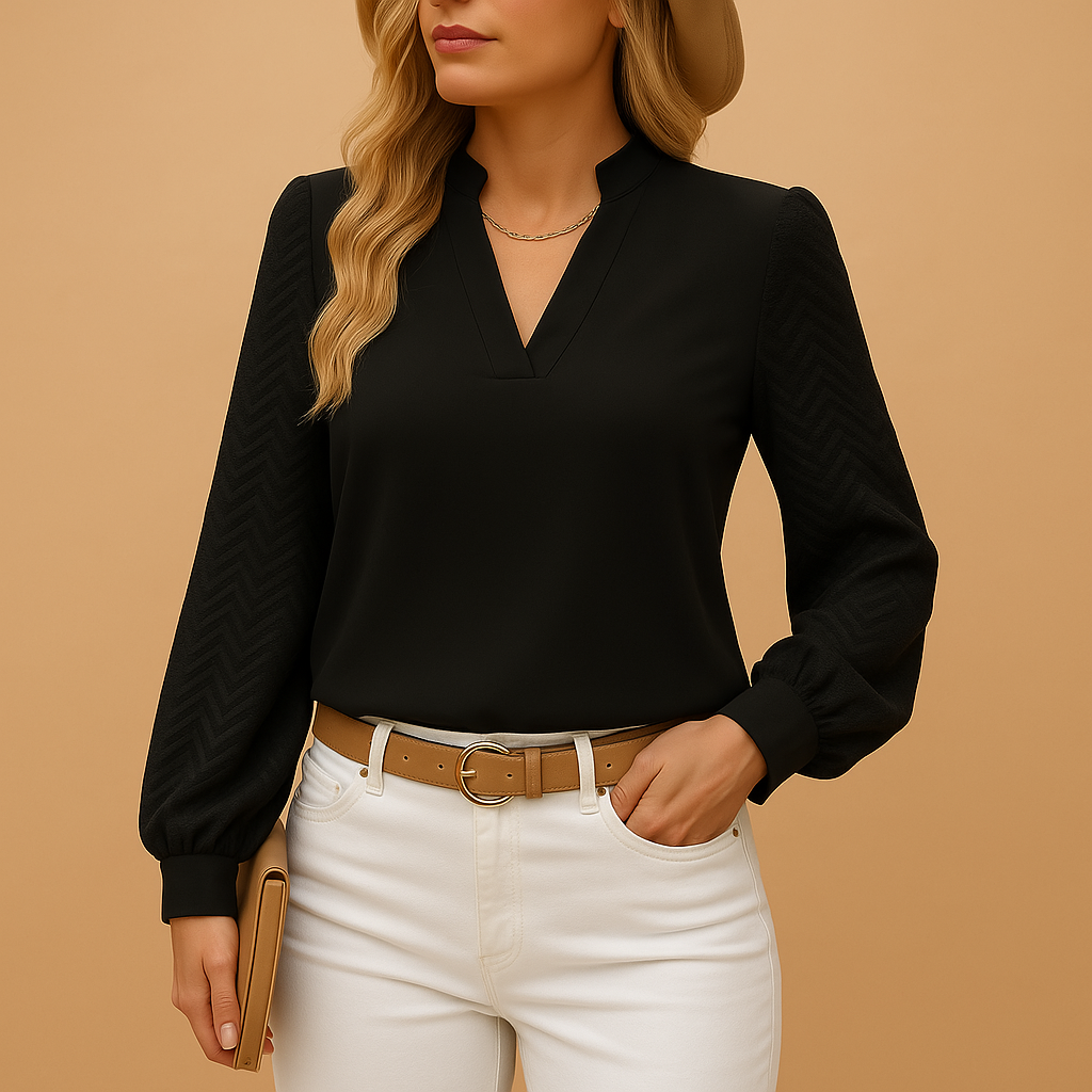 Haut élégant pour femme à col en V – blouse stylée pour le travail ou un look décontracté