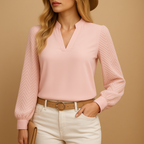 Haut élégant pour femme à col en V – blouse stylée pour le travail ou un look décontracté