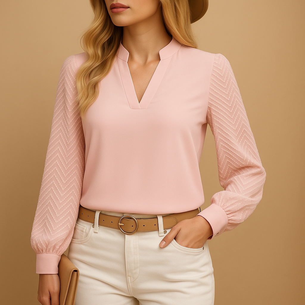Haut élégant pour femme à col en V – blouse stylée pour le travail ou un look décontracté