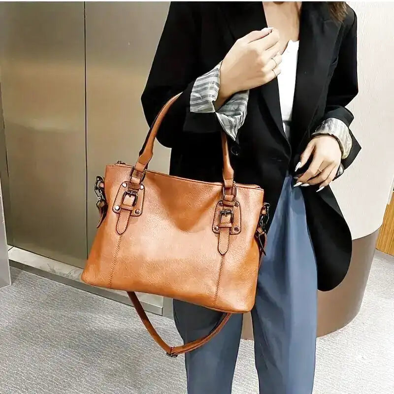 ERATO - Sac à main vintage en cuir souple de grande capacité avec bandoulière