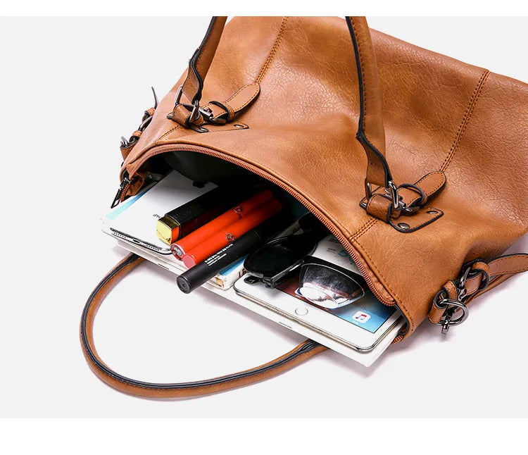 ERATO - Sac à main vintage en cuir souple de grande capacité avec bandoulière