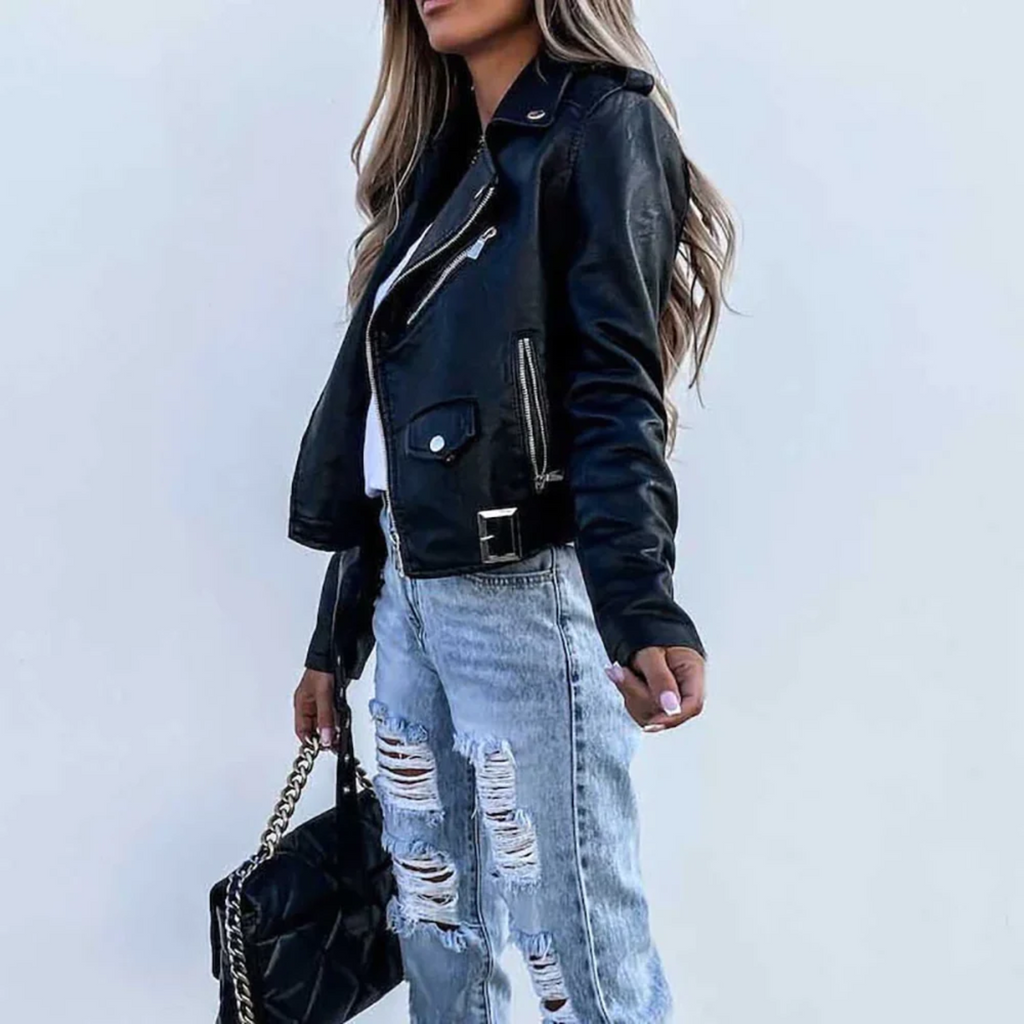 Veste en cuir élégante pour femme, doublée et zippée | Veste de motard luxueuse en noir ou rouge
