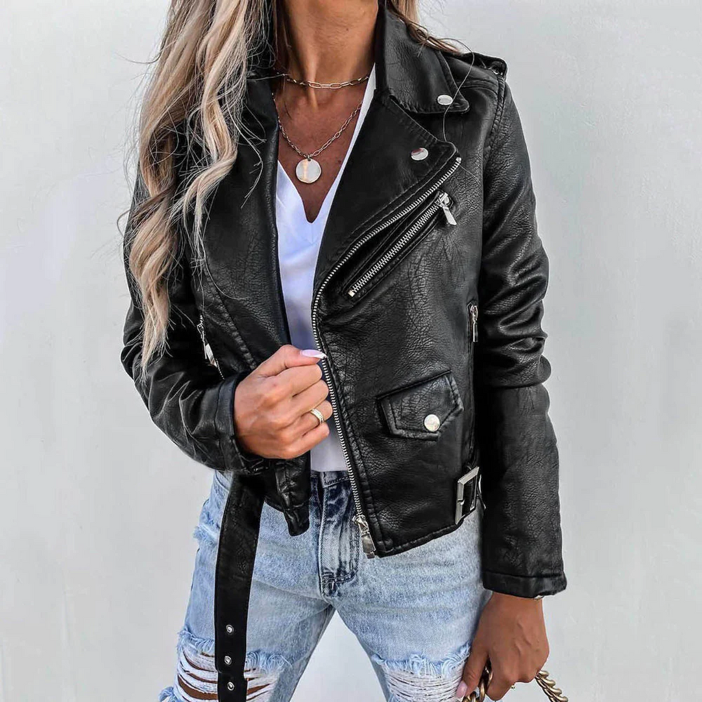Veste en cuir élégante pour femme, doublée et zippée | Veste de motard luxueuse en noir ou rouge