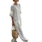 Ensemble rayé coton-lin — Top et pantalon casual