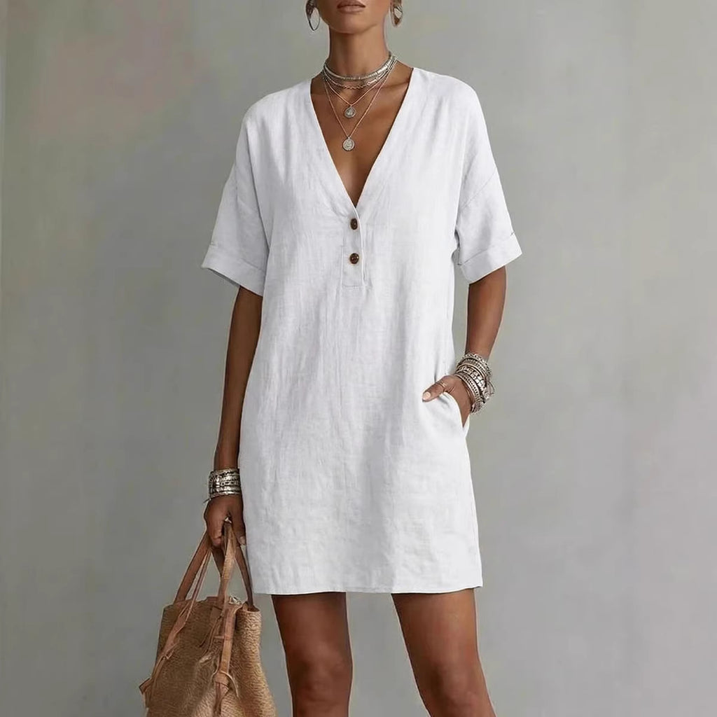 Robe lin-coton boutons — Coupe ample et intemporelle