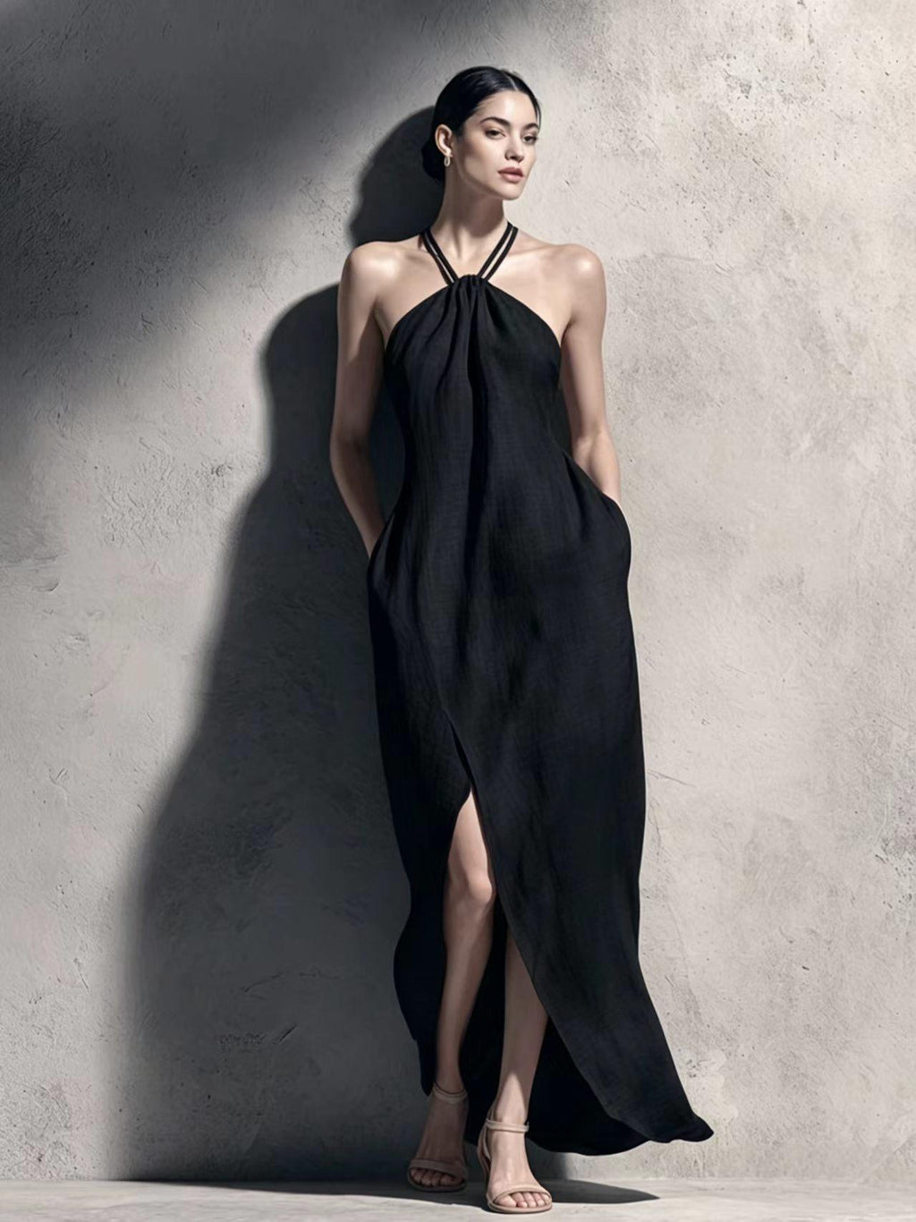 Robe cache-cœur à taille cintrée et fente latérale
