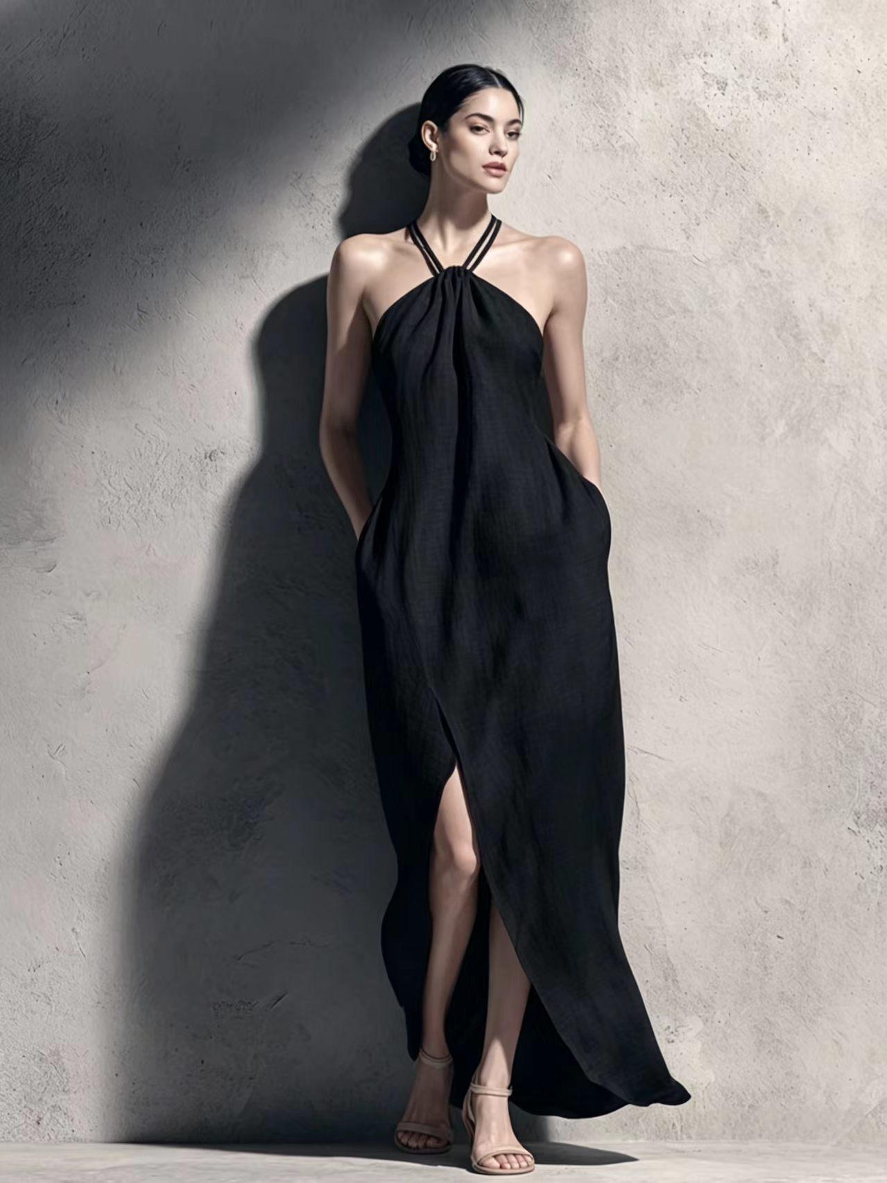 Robe cache-cœur à taille cintrée et fente latérale