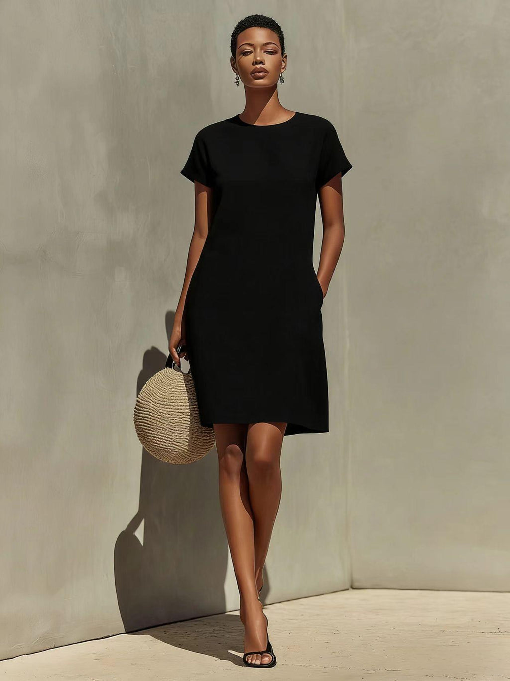 Robe col rond à manches retroussées