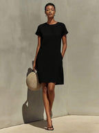 Robe col rond à manches retroussées