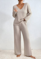 Isla | Striped V-neck Sweater Set